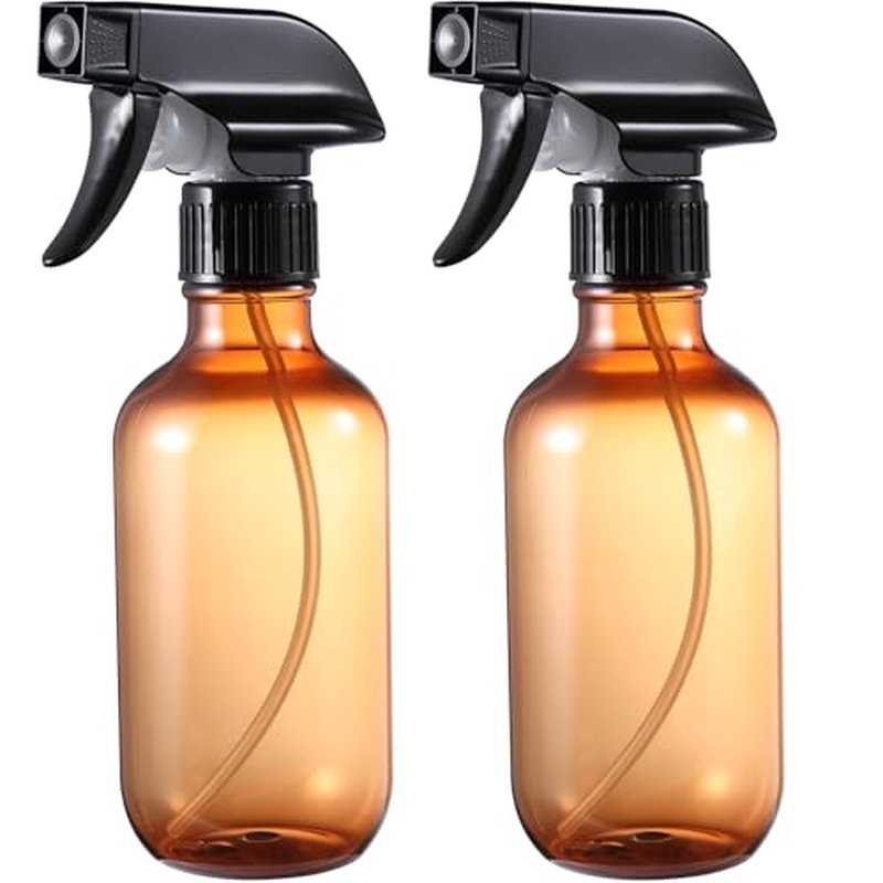 Plastic Spray Bottles Small, Mister Squirt Bottle 2 Pack, 10.1 oz Amber Refillable Empty Spray Bottles with Adjustable Mist/Stream, Water Spray Bottle for Hair, Plant, Pet, Cleaning, Cooking