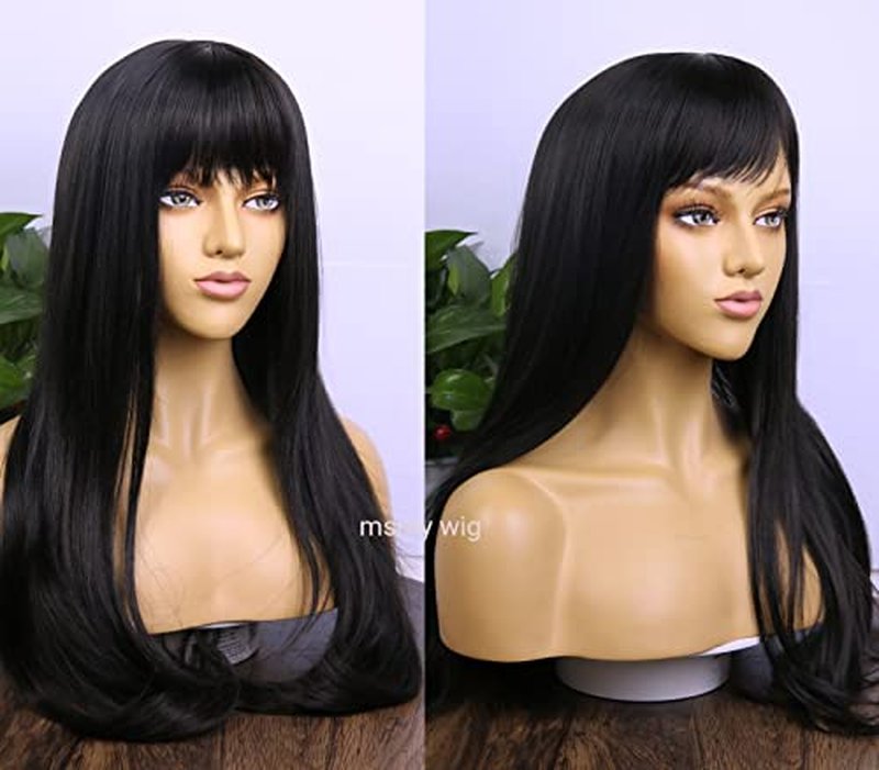 MSMYRNS 99J Ginger Orange Highlights Mixed Color Synthetic Wig With Bangs Natural Wavy Fringe Unit Glueless Full Machine Made Scalp Wig None Lace Wig Fashion Girls Party Cosplay Daily Use Gift