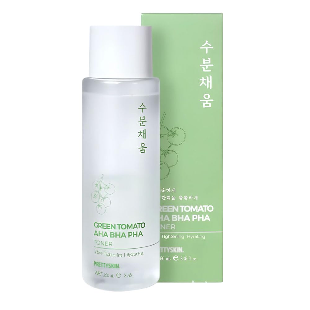 PRETTYSKIN Moisturizing Facial Toner-Gentle Exfoliating & Moisture Boosting Formula – Tomato Extract + Vitamins B, D – for Smooth, Supple Skin 8.45fl.oz (250ml) (Green Tomato AHA BHA PHA)
