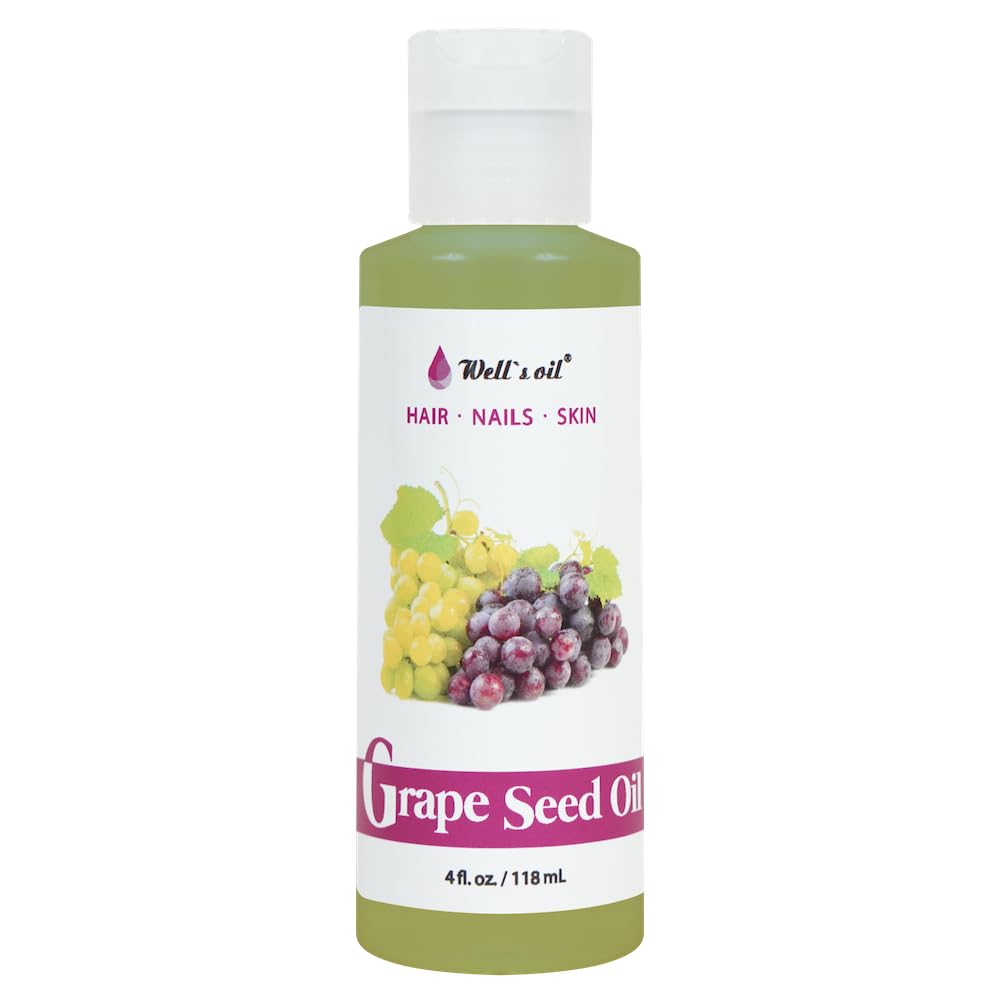 GRAPESEED OIL | 4oz (118ml) | All-Natural | For Hair, Skin & Nails | Moisturizer for Sensitive Skin Types | Refined, Cold Pressed | by Well's Oil