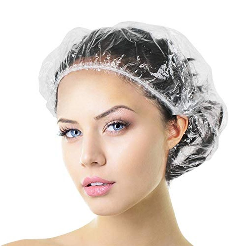 Aquior Shower Cap Disposable, 100 PCS Shower caps Large&Thick Waterproof Clear Plastic Elastic Hair Bath Caps For Women Kids Girls, Hotel and Hair Solon, Travel Spa, Home Use…