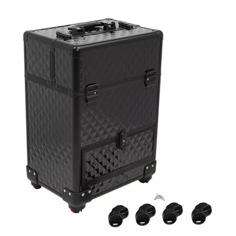 Rolling Nail Case Wheeled Manicure Storage Case, Professional Cosmetology Case, Large Cosmetic Trolley Travelling Cart Trunk with Locks and Drawers, Makeup Case with 4 Universal Wheels (Black)