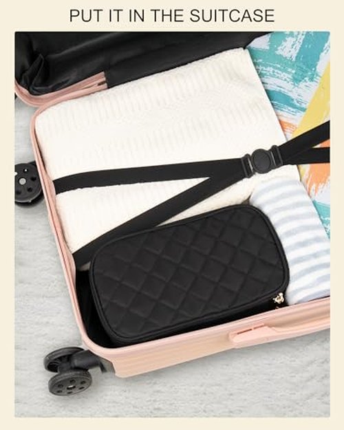 Relavel Clear Makeup Bag, Small Make Up Bag, Makeup Brush Organizer, Dual Layer Storage Bag for Women, Travel Toiletry Bags, Compact Cosmetic Bag, Rose Gold