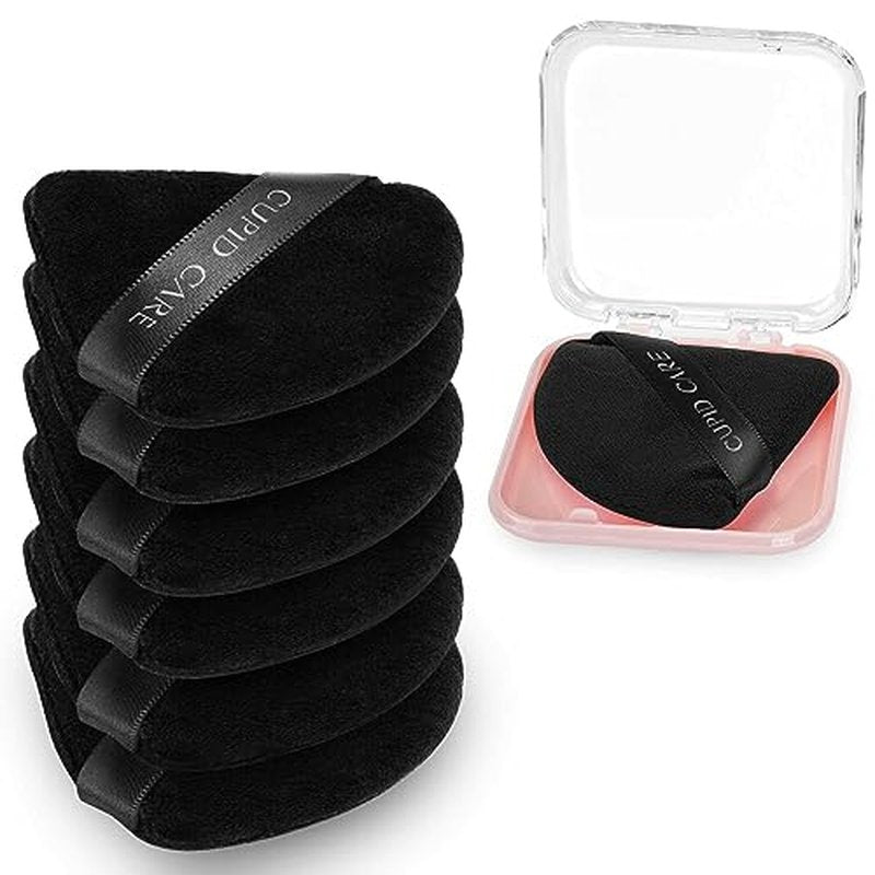 CUPID CARE 6 Pcs Triangle Powder Puff with 2 Travel Cases, Setting Powder Puffs for Face Powder and Foundation, Velour Makeup Puff for Loose Powder Body Powder, Skin-Friendly, Beauty Makeup Tools