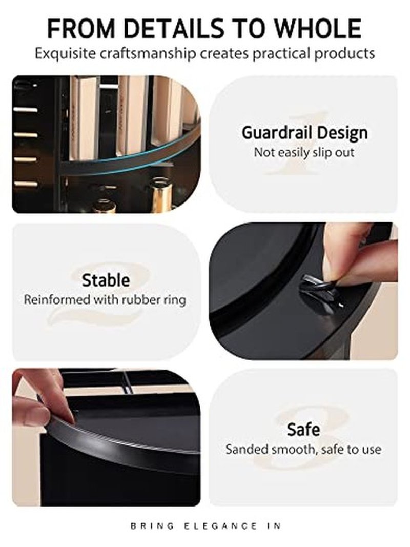 Syntus 360 Rotating Makeup Organizer, Adjustable Bathroom Makeup Spinning Storage Holder, Large Capacity Carousel Cosmetics Display Cases for Vanity, Skincare, Countertop Organization, Black