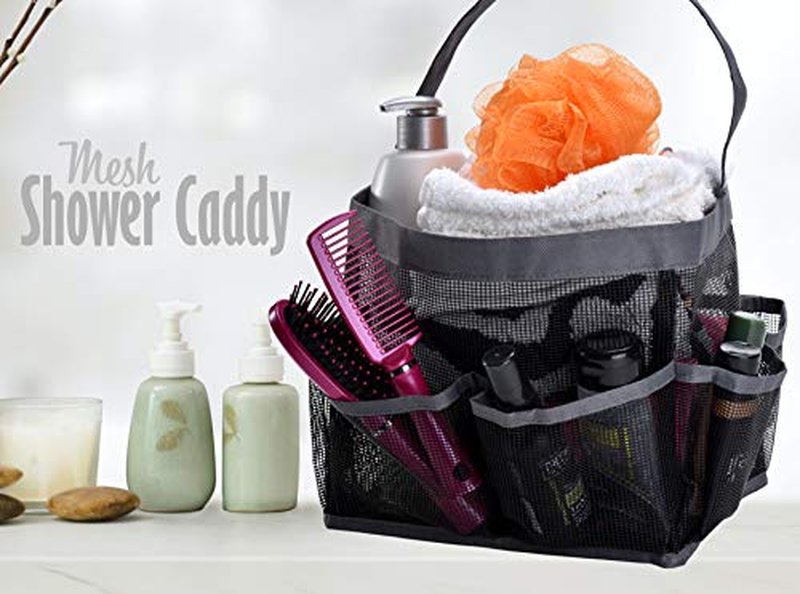 Masirs Mesh Shower Caddy Bag - Collapsible, Portable Bathroom Organizer for Travel, Gym, and Dorm Use. Easily Carry and Organize College Dorm, Bathroom Toiletry Essentials. (Black)