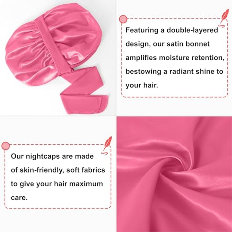 Large Satin Bonnet Silk Bonnet Hair Bonnet for Sleeping, Double Layer Satin Bonnets for Women Natural Curly Hair Shower Cap
