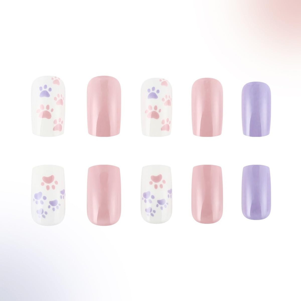 24Pcs Cute Press on Nails Square Short Fake Nails Solid Color Glue on Nails Cat Claw False Nails with Designs Valentine's Day Acrylic Nails Glossy Artificial Stick on Nails for Women Girls