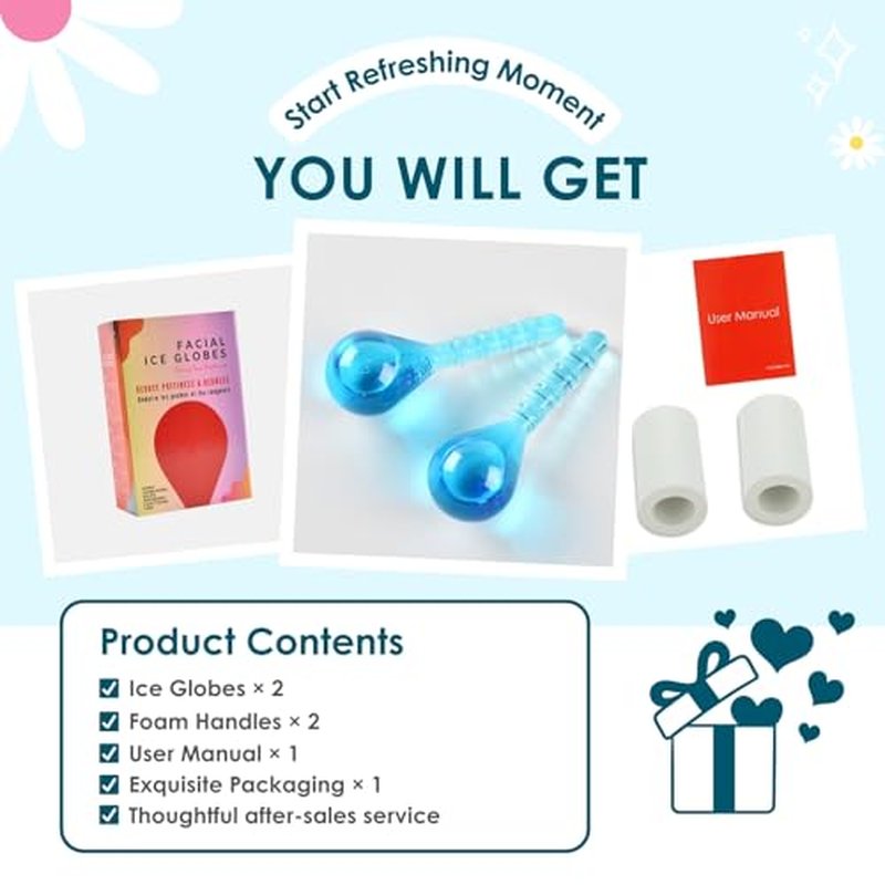 Ice Globes for Face Eye, Facial Ice Globe Cooling Ball Skin Care Beauty Tool, Skin Care Icy Roller Reduce Eye Puffy Redness Smooth Wrinkles, Frozen Globes Cryo Stick for Home Spa Relax, Glitter Blue