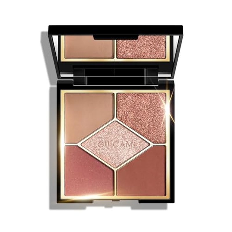 KYDA 5 Colors Eyeshadow Palette, Ultra-rich Matte Brick Red Shades, Shimmer Cameo Brown Eyeshadow, Glitter Champagne Gold Eyeshadow, Blendable High Pigment Warm Medium Nude Eyes Makeup, Sunset Red