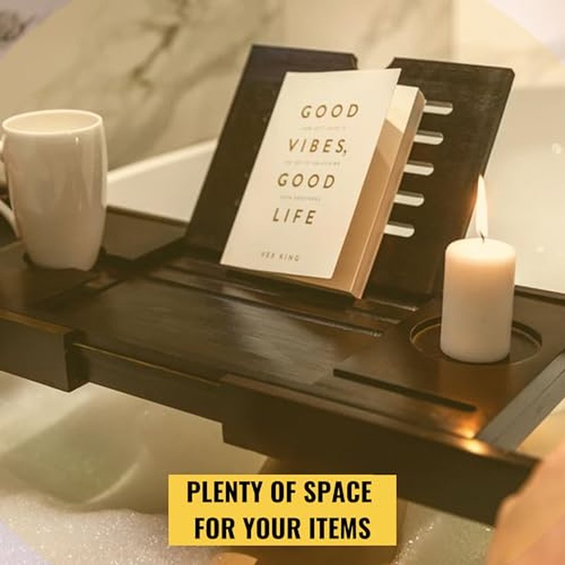 Enlux Premium Bathtub Tray Caddy - Expandable Bath Tray - Unique House Warming Gifts, New Home, Anniversary & Wedding Gifts for Couple, Bridal Shower Gift for Women (Black)