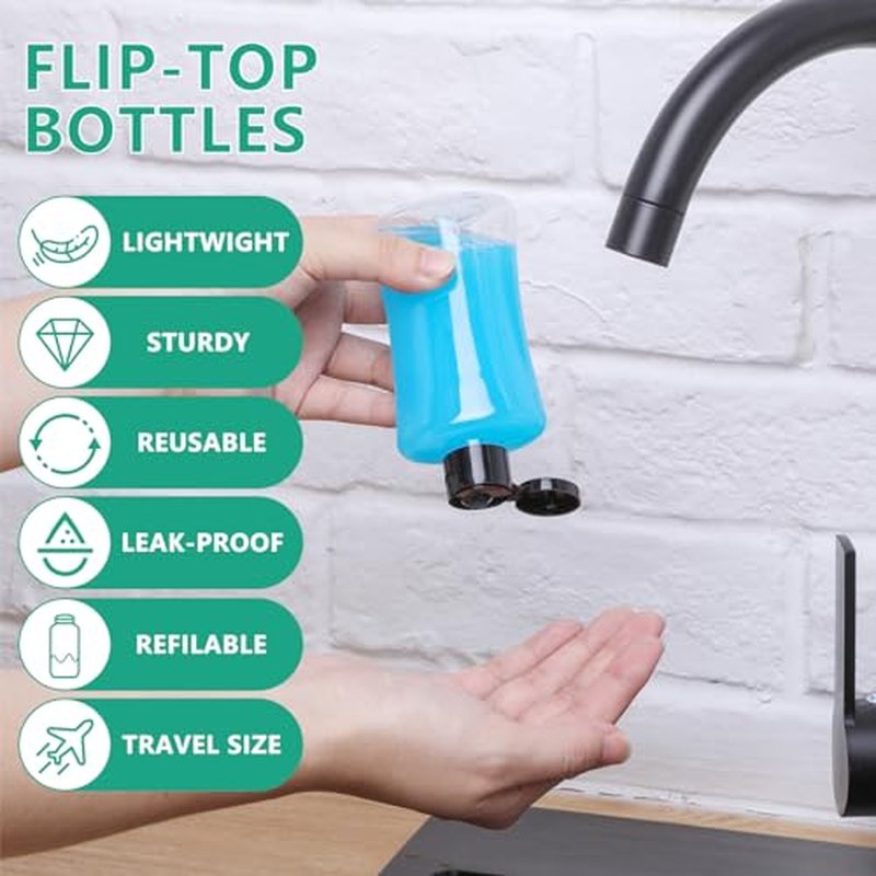 Domensi 4 Pcs 3.4 oz Travel Bottles with Flip Cap Clear Plastic Travel Size Containers Portable Leak Proof Squeeze Bottle Refillable Empty Cosmetic Containers for Liquid Shampoo Lotion