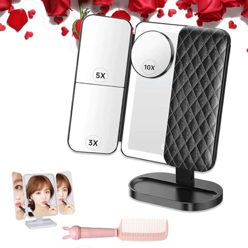 Glisera Smart Mirror, Glisera Smart Mirror Vanity, Glisera Smart Makeup Mirror Travel, LED Trifold Makeup Mirror, Makeup Vanity Mirror with Lights, Makeup Mirror with Lights and Magnification (Black)