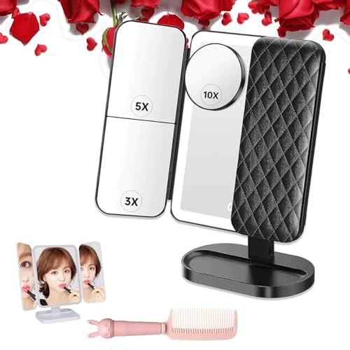 Glisera Smart Mirror, Glisera Smart Mirror Vanity, Glisera Smart Makeup Mirror Travel, LED Trifold Makeup Mirror, Makeup Vanity Mirror with Lights, Makeup Mirror with Lights and Magnification (Black)