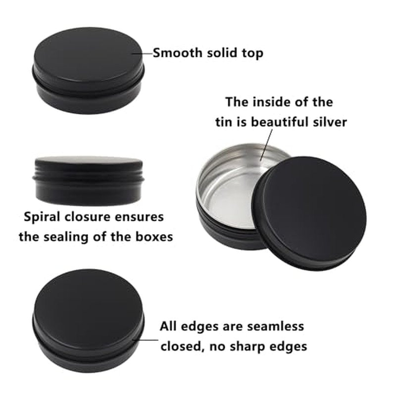 Aluminum Tin Jars Containers,ULIFESTAR Leak Proof Cosmetic Tin Jars Containers,Round Tin Cans with Lids,10PCS Black Cosmetic Sample Refillable Containers for Spice (2.12 ounces 68*25mm/2.67*0.98")