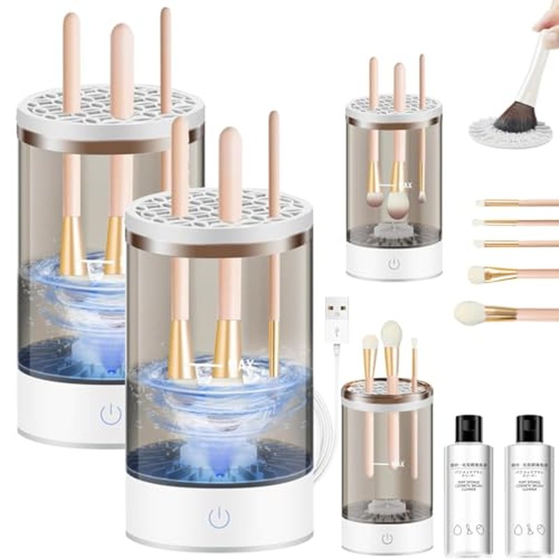 Beauty Swirl Cosmetic Brush Cleaner,The Cozy Luna Makeup Brush Cleaner,Multi-Functional Electric Makeup Brush Cleaner Machine, Makeup Brush Dryer & Makeup Brush Washer Combined (2PCS Black, Charging)