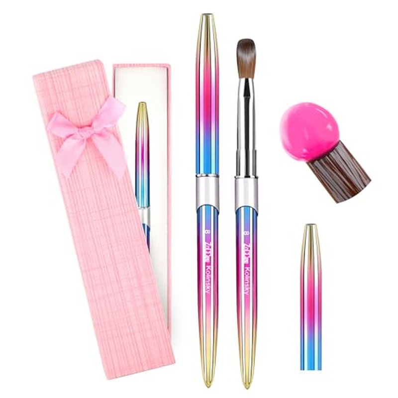 Acrylic Nail Brush Size 8-100% Kolinsky Nail Brushes for Acrylic Application - Acrylic Powder Brush for Nail Art - Nail Brush Acrylic for Professional Manicure DIY Home Salon (Gradient)