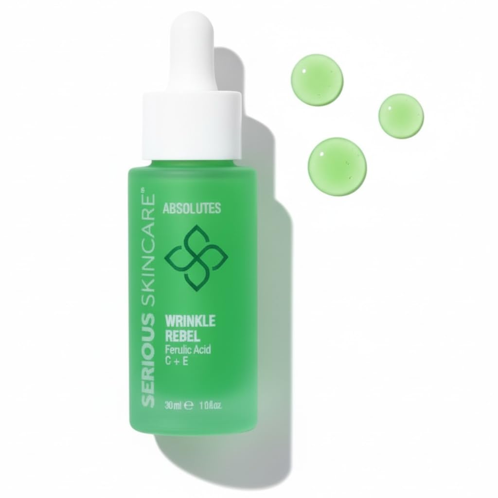 Serious Skincare Vitamin C Face Serum with Ferulic Acid, Bakuchiol, Vitamin E, B5, Absolutes Wrinkle Rebel Anti-Aging Face Serum for Fine Lines, Wrinkles and Dark Spots, 1 oz.