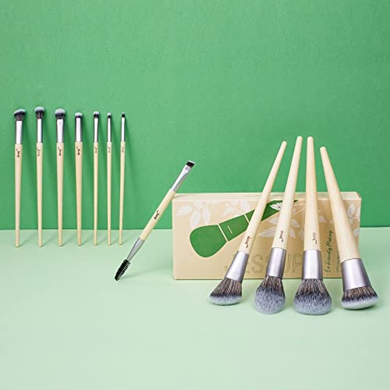 Jessup Vegan Makeup Brushes Set Premium Synthetic Powder Foundation Highlight Concealer Eyeshadow Blending Eyebrow Liner Spoolie Brush Set Burlywood 12pcs T327