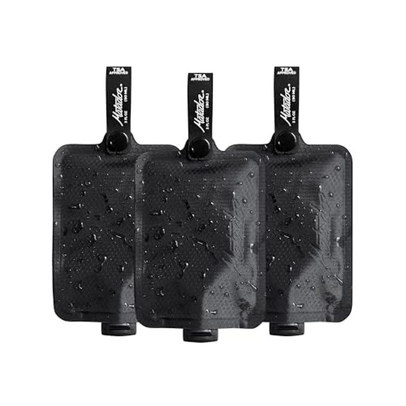 Matador Toiletry Bottles 3 Pack - 3 OZ Travel Bottles for Toiletries, TSA Approved Toiletry Bottles with Labels, Refillable Travel Pouch, Travel Containers for Creams, Gels, Pastes, and Liquids