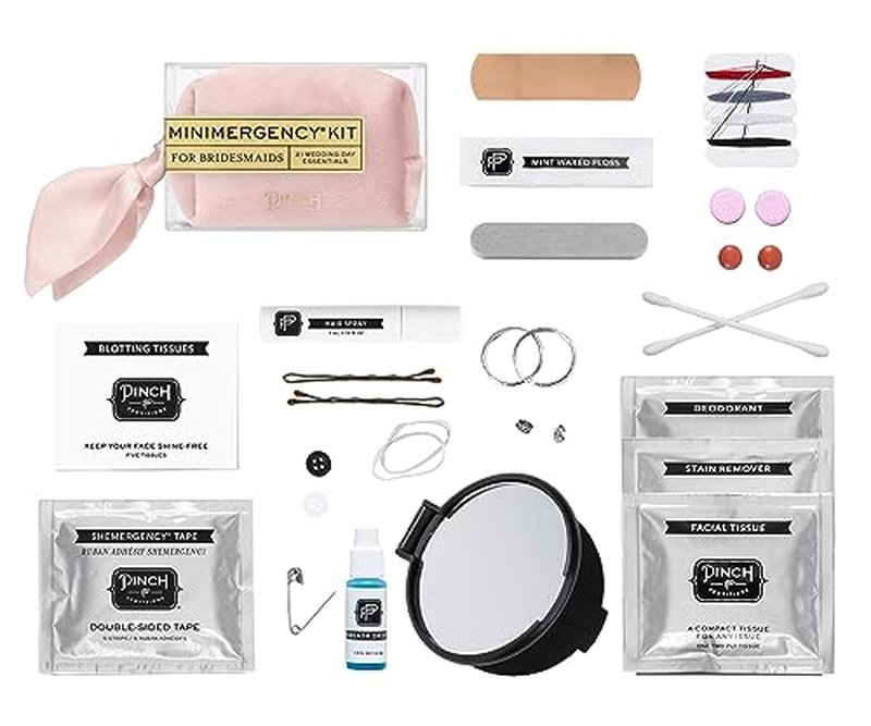 Pinch Provisions Velvet Minimergency Kit for Bridesmaids, Includes 21 Emergency Wedding Day Must-Have Essentials, Perfect Bridal Shower and Bridesmaids Proposal Gift - Blush