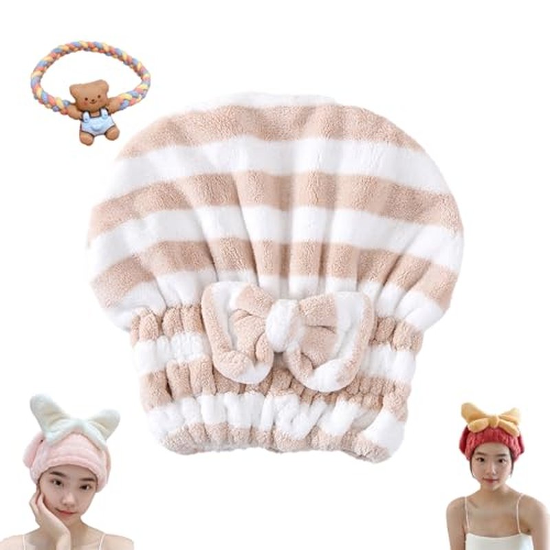 Beyonddraw New Super Absorbent Hair Towel Wrap for Wet Hair, Efficient Hair Towel Wrap for Women, Microfiber Towel for Hair Drying, Fit Comfort Ease of Use Fast Drying Hair Towel Caps (Light Beige)