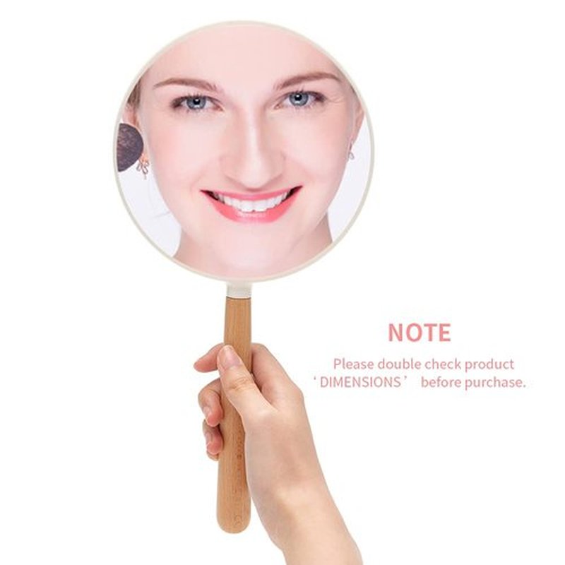 YEAKE Hand Held Mirror with Handle for Makeup, Small Cute Wood Hand Mirror for Shaving with 3X Magnifying Double-Side Portable Travel Vanity Mirror for Men&Women (Detachable White Round)