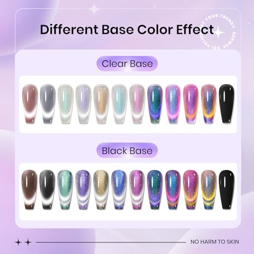 Magnetic Cat Eye Gel Nail Polish Set 12 Colors Cateye Gel Polish with Magnetic Stick Chameleon Cat Eye Gel Aurora Cat Eye Gel and Glass Cat Eye Gel Collection for Home DIY Manicure