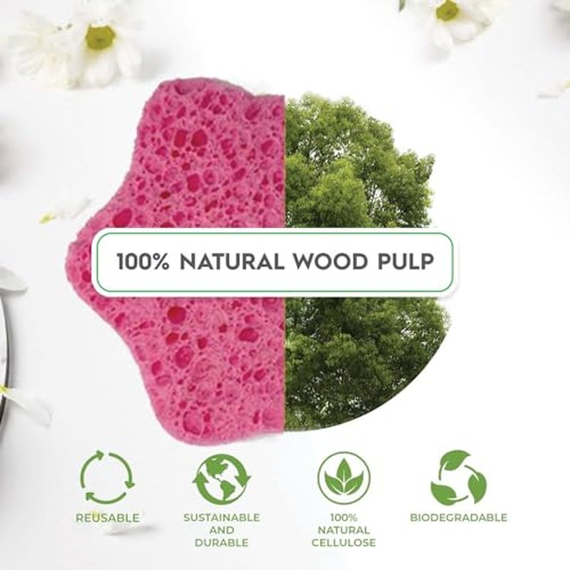 60-Count Compressed Facial Sponges, 100% Natural Cosmetic Spa Sponges for Facial Cleansing, Exfoliating Mask (Pink Flower)