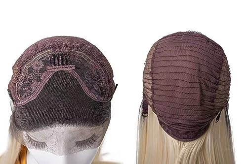MSMYRNS 26 Inch Halloween Costume Wig HD Lace Middle Parting 1B Ombre 613 Blonde Color Jet Black Dark Roots Role Play Party Wig