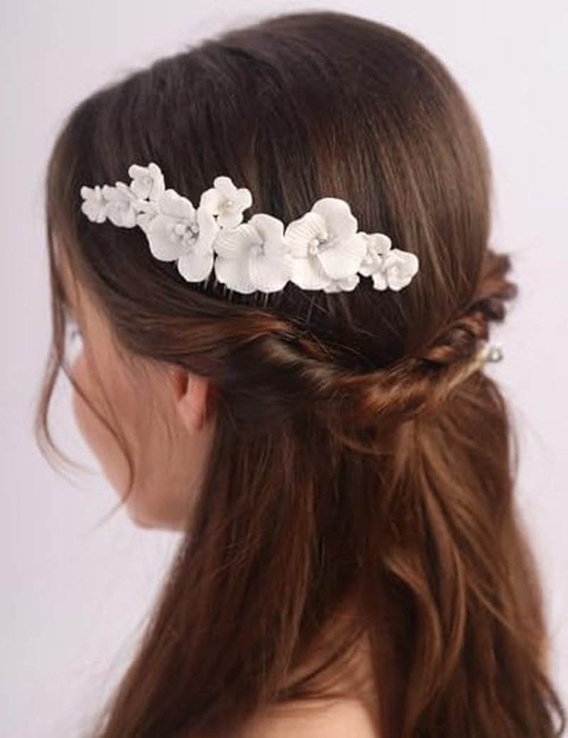 BERYUAN Flowers Wedding Hair Comb Bridal Elegant Flowers Headpiece Flowers Hair Side Comb Silver Wedding Hair Accessories for Women Girls (silver)