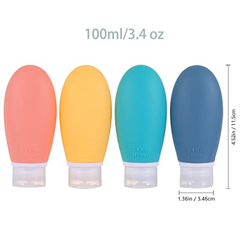 Silicone Travel Bottles,4 Pack 3.4oz Leak Proof Liquid Squeezable Refillable Portable Travel Accessories/Cosmetic Containers,BPA Free,Travel Size Bottles for Toiletries Shampoo Conditioner Lotion