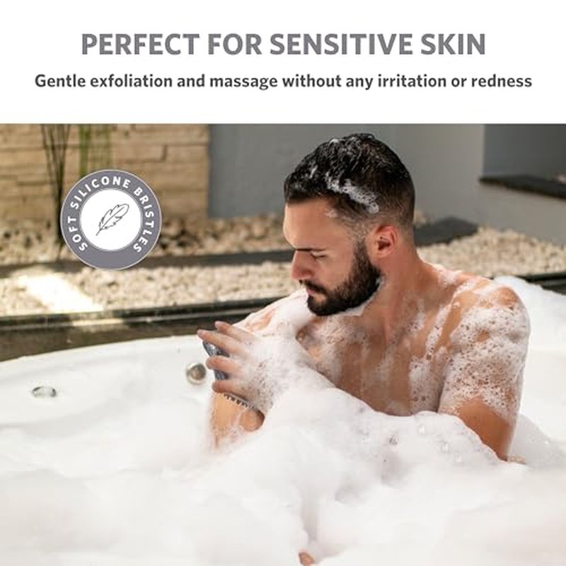 Sndyi Silicone Body Scrubber, Gentle Exfoliating Body Scrubber for Sensitive Skin, Leaf Shaped Shower Scrubber for Body with Lathering Bristles, Silicone Loofah Body Brush for Showering, Gray