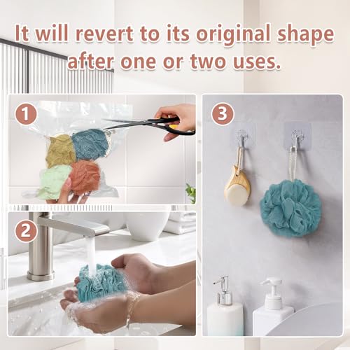 Rnoafmu Shower Loofah Bath Sponge, 60G Loofah Exfoliating Body Scrubber, 4 Color Mesh Shower Pouf Balls for Body Wash (Caramel Coffee)