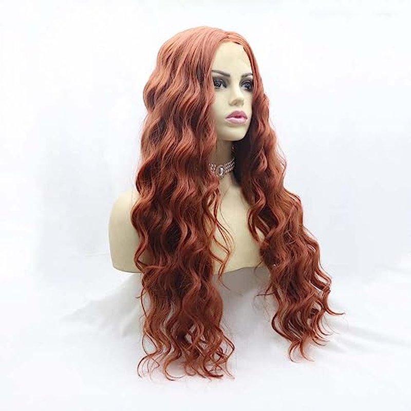 melody wig 350#Color Copper Red Wigs Synthetic Brown Red Lace Front Wigs For Women Hair 1 * 4Lace Wigs Heat Resistant Fiber Loose Wave Hair Wigs Middle Part 24" …