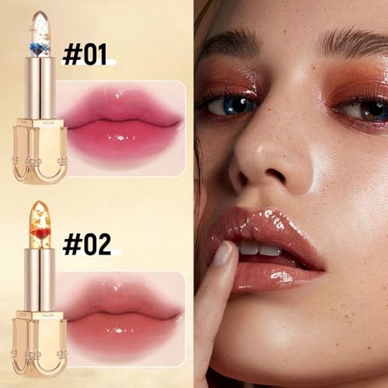 YAUNJI Crystal Jelly Flower Color Changing Lipstick, 2024 New Long Lasting Nutritious Lip Balm Lips Moisturizer Magic Temperature Color Change Lip Gloss (AA, 1)