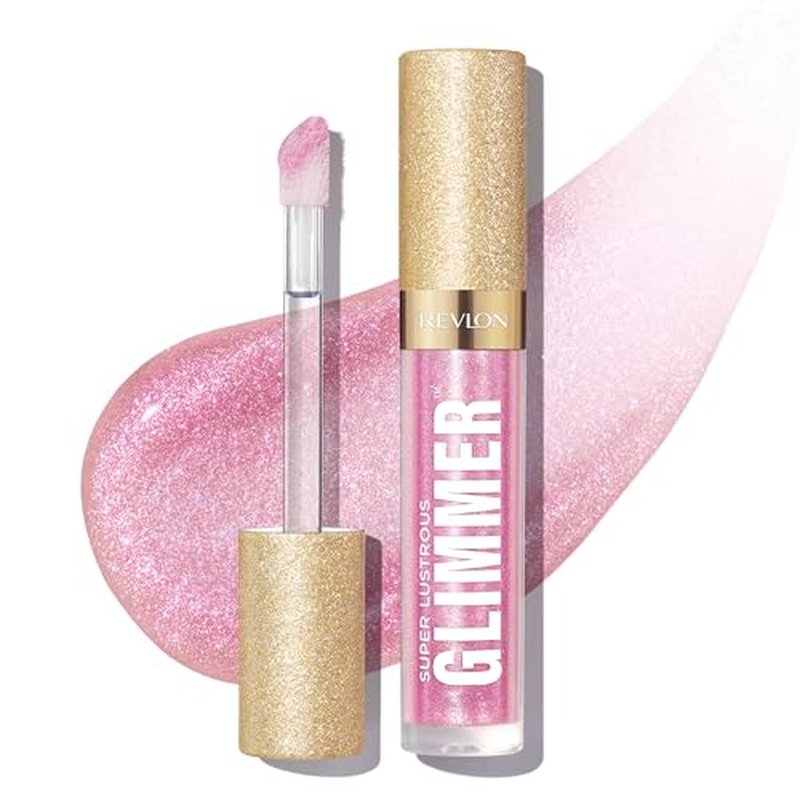 REVLON Super Lustrous Glimmer Gloss, Lip Makeup, Non-Sticky Finish Made with Plant-Based Glitter and Light-Refracting Pearls for High-Impact Shimmer, 002 Pink Prisma, 0.13 fl oz