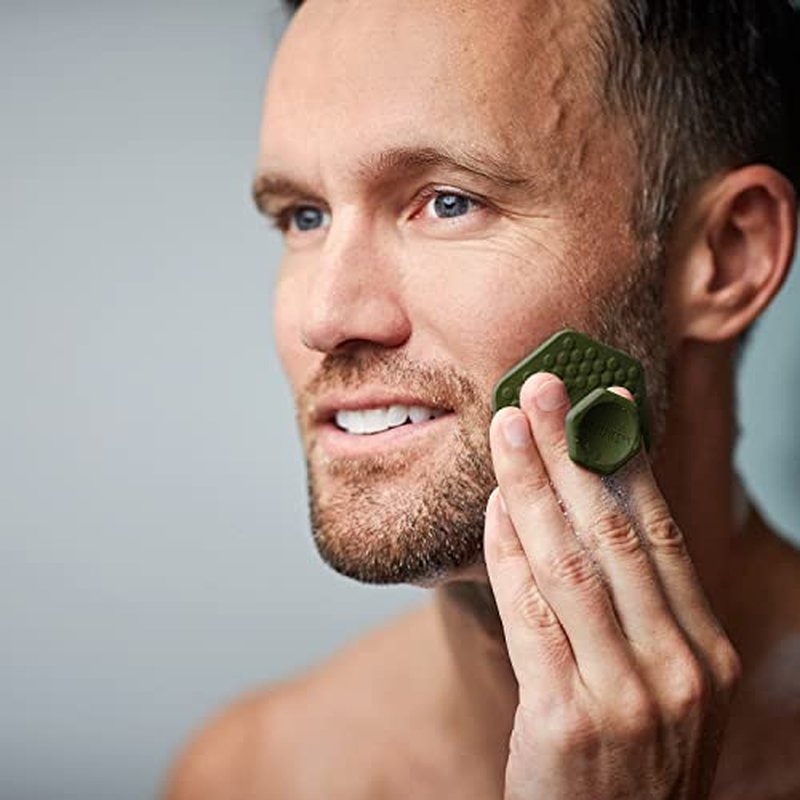 Tooletries - Men's Face Scrubber - Silicone Facial Cleansing Brush, Gentle Exfoliator Pad & Soft-Touch Massager - Removes Dead & Dry Skin - Long Lasting Bathroom & Shower Accessories - Army Green