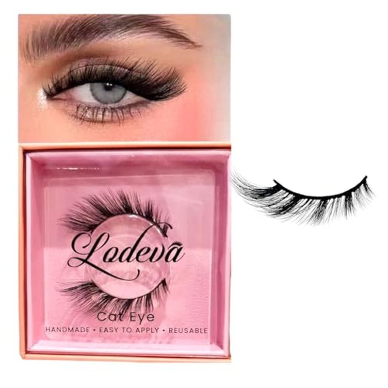 LODEVA 3D CAT EYE LASHES - FOX EYE LASHES - FAUX MINK LASH - FALSE STRIP LASHES - NATURAL LOOK - GLAMOROUS CAT EYE LASHES - VEGAN - WATERPROOF - 15mm 1Pair (FELİNE)