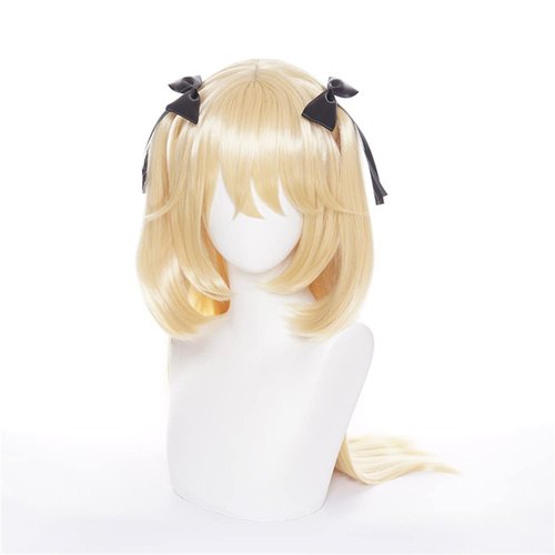 Mystylecos Game Genshin Impact Fischl Light Gold Straight Wig with Ribbon Women Cosplay Synthetic Wig