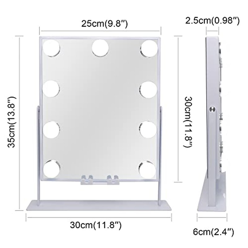 Fenair Lighted Vanity Mirror with Lights Speaker and Wireless Charging,Makeup Mirror with Lights and 10X Magnification Hollywood Mirror with 9 Dimmable LED Bulbs(White)