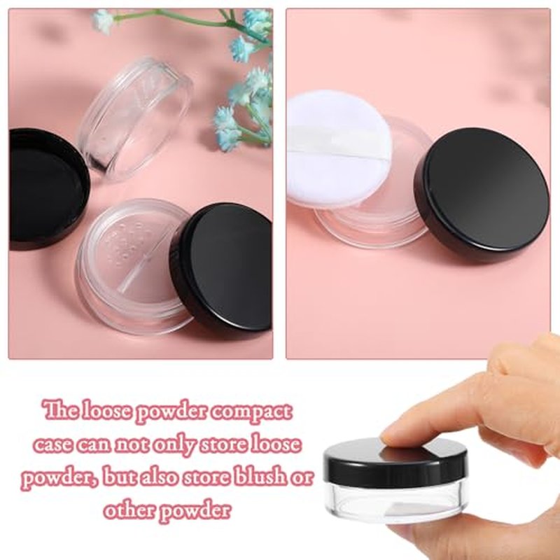 4Pcs 10ml/0.34oz Plastic Empty Travel Powder Container Loose Powder Containers for Women with Rotatable Sifter and Black Screw Lid Face Powder Compact Diy Empty，Small Powder Container(4pcs)