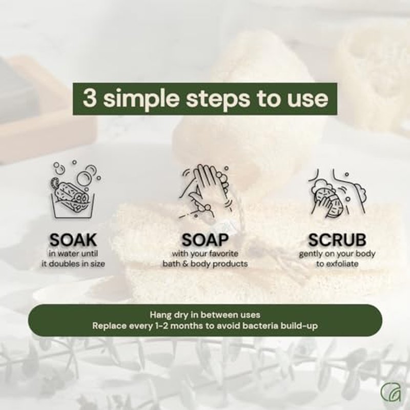 Chill Ah Green Glow Loofah Sponge Set – 100% Plant-Based, Dye-Free, Biodegradable, Scratch-Free, Handcrafted in Vietnam (2-Pack)