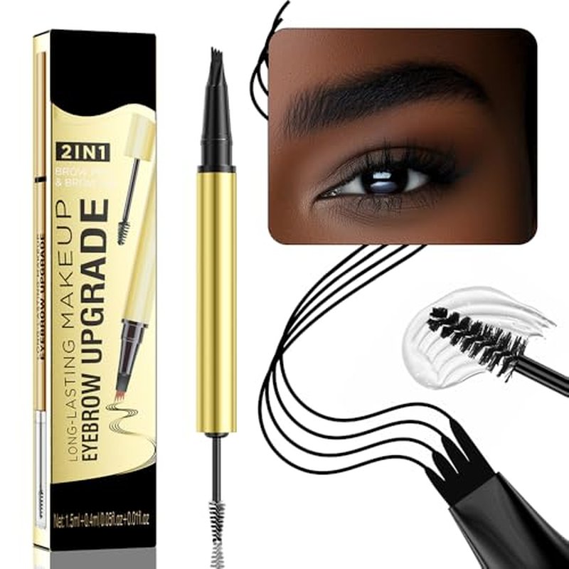 2 PCS Microblading Eyebrow Pencil, 2024 New 2 in 1 Magic Eyebrow Tattoo Pencil 4 Micro-Fork Tip, Long-lasting Waterproof Fine Stroke Magic Eyebrow Pencil for Natural Makeup (Black)