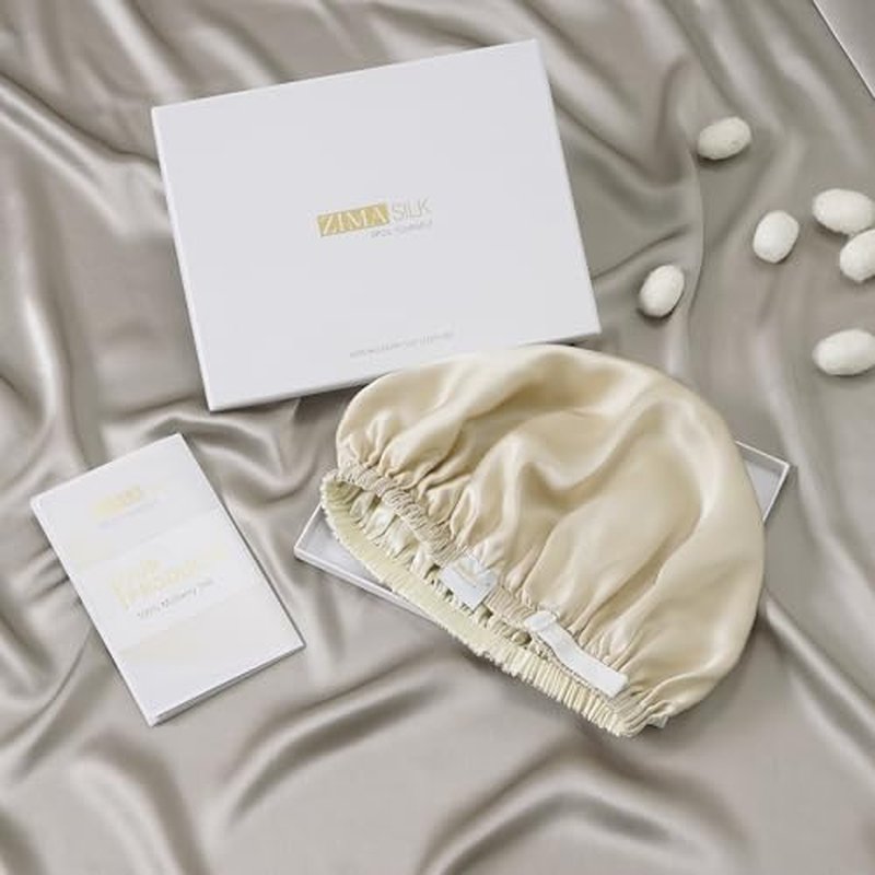 ZIMASILK 100% Mulberry Silk Bonnet for Sleeping Women Long Hair Double Layer Silk Hair Wrap with Adjustable Band Natural Silk Bonnet for Hair Care Stay On Head (1Pc, Beige)