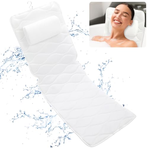 Full Body Bath Pillow for Bathtub, with Laundry Bag & 21 Non-Slip Suction Cups, Luxury Tub Pillow for Tub Neck Head and Back Support, Soft 5D Mesh Fabric Spa Bath Tub Pillow
