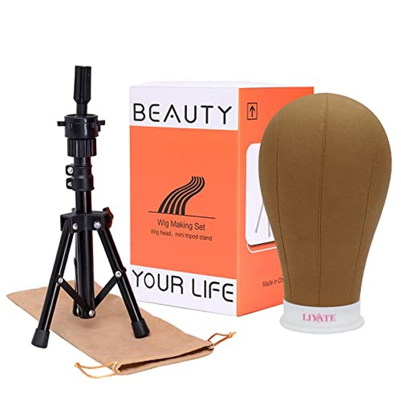 LIYATE Wig Stand 22 Inch Wig head, Wig Stand Tripod With Head, Wig Head Stands, Mannequin Head for Wigs Making Display, Wig Mannequin Head with Stand, Wig Cap, T Pins Set, Cellphone Clip and Adapter