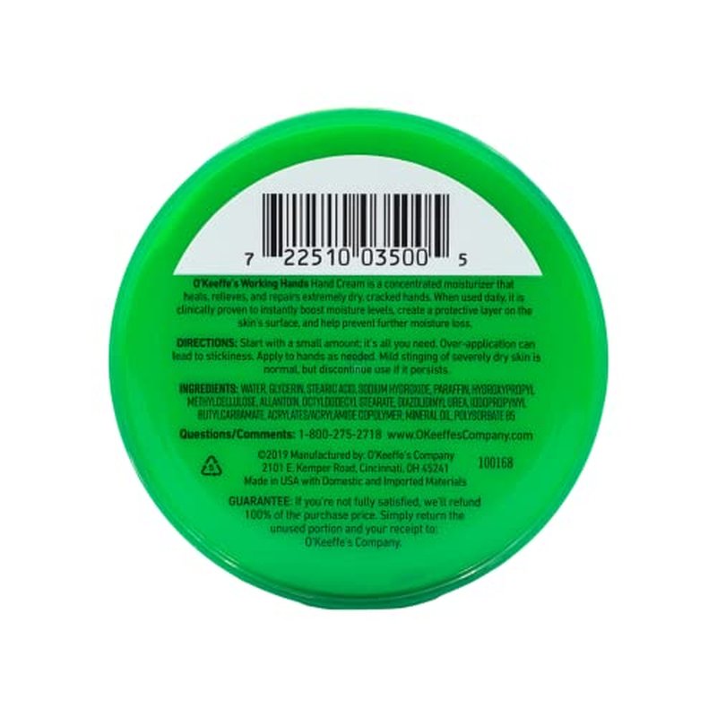 O'Keeffe's Working Hands Hand Cream for Extremely Dry; Cracked Hands; 3.4 Ounce Jar; (Pack 2)