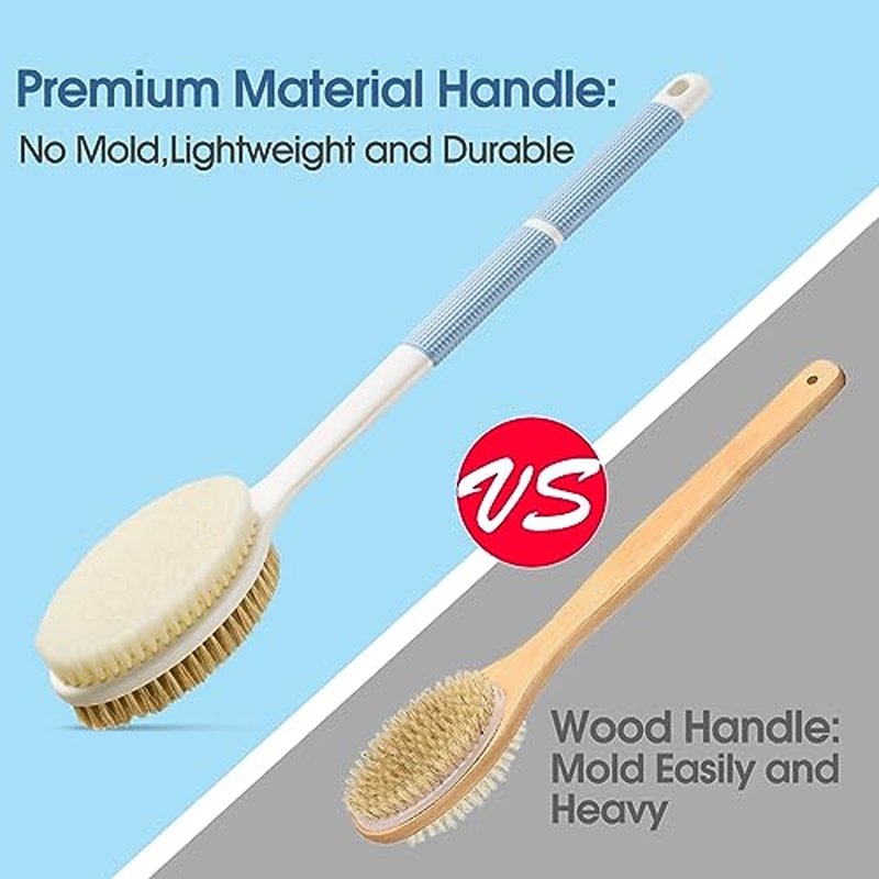 Backski Back Scrubber Anti Slip for Shower,Shower Brush Long Handle with Stiff and Soft Bristles,Body Exfoliator for Bath or Dry Brush(Blue)