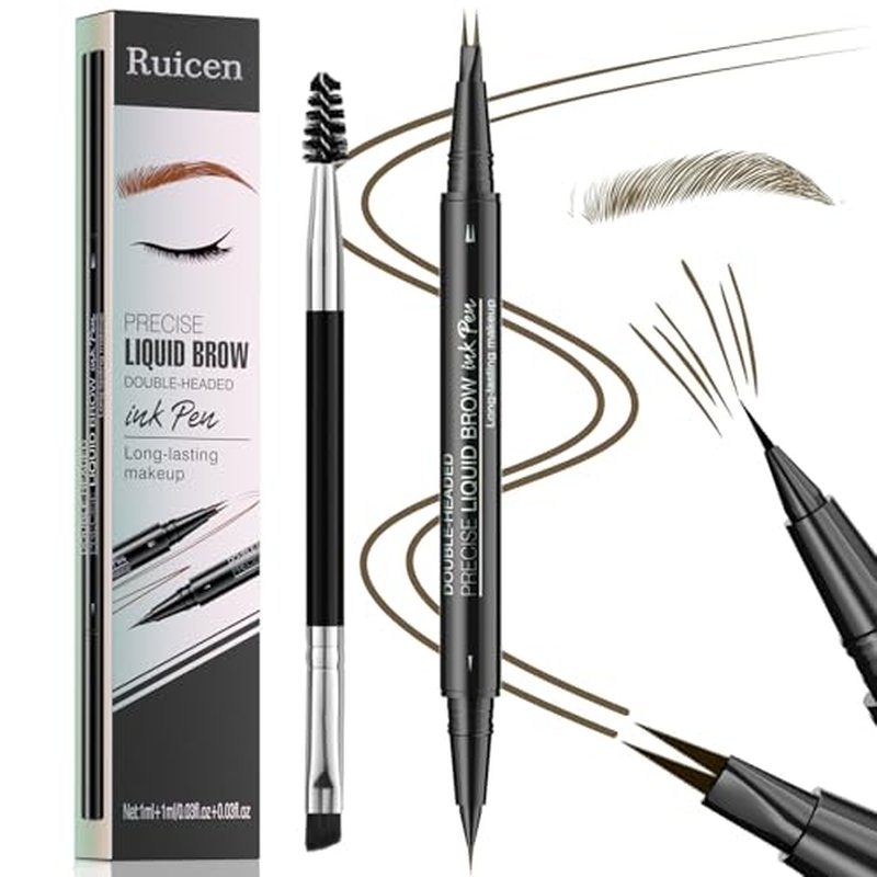 Eyebrow Pen - Eyebrow Pencil, Brow Pencil 2-in-1 Dual-Ended Microblading Eyebrow Pen with Micro-Fork-Tip and Precise Brush-Tip Create Natural Hair-Like Brows, Last All-Day, Brown